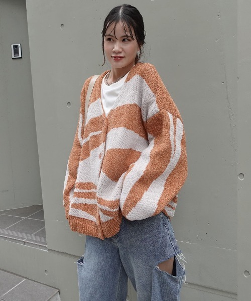 CORNERS（コーナーズ）の「ニュアンス柄モールニットカーディガン（カーディガン/ボレロ・レディース・ベージュ/ネイビー/オレンジ/ライトカーキ・FREE）」の12枚目の写真
