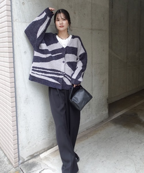 CORNERS（コーナーズ）の「ニュアンス柄モールニットカーディガン（カーディガン/ボレロ・レディース・ベージュ/ネイビー/オレンジ/ライトカーキ・FREE）」の16枚目の写真