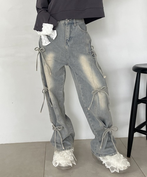 MORE self LOVE（モアセルフラブ）の「リボンデザインデニム（デニムパンツ・レディース・ブルー・FREE）」の5枚目の写真