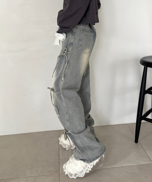 MORE self LOVE（モアセルフラブ）の「リボンデザインデニム（デニムパンツ・レディース・ブルー・FREE）」の6枚目の写真