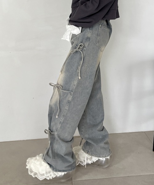 MORE self LOVE（モアセルフラブ）の「リボンデザインデニム（デニムパンツ・レディース・ブルー・FREE）」の7枚目の写真