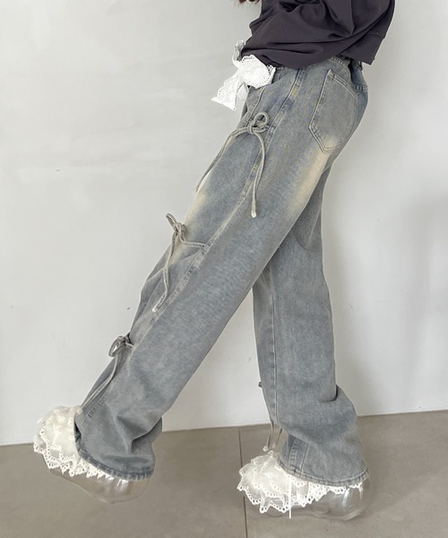 MORE self LOVE（モアセルフラブ）の「リボンデザインデニム（デニムパンツ・レディース・ブルー・FREE）」の8枚目の写真