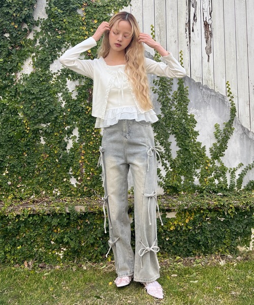 MORE self LOVE（モアセルフラブ）の「リボンデザインデニム（デニムパンツ・レディース・ブルー・FREE）」の15枚目の写真