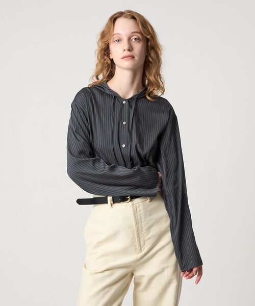 Steven Alan（スティーブンアラン）の「＜Steven Alan＞ストライプ フード シャツ（シャツ/ブラウス・レディース・ケリーグリーン/ダークブラウン・M/S）」の4枚目の写真