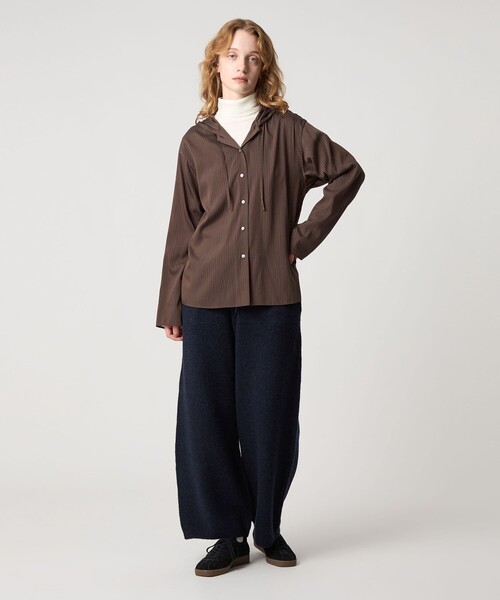 Steven Alan（スティーブンアラン）の「＜Steven Alan＞ストライプ フード シャツ（シャツ/ブラウス・レディース・ケリーグリーン/ダークブラウン・M/S）」の6枚目の写真