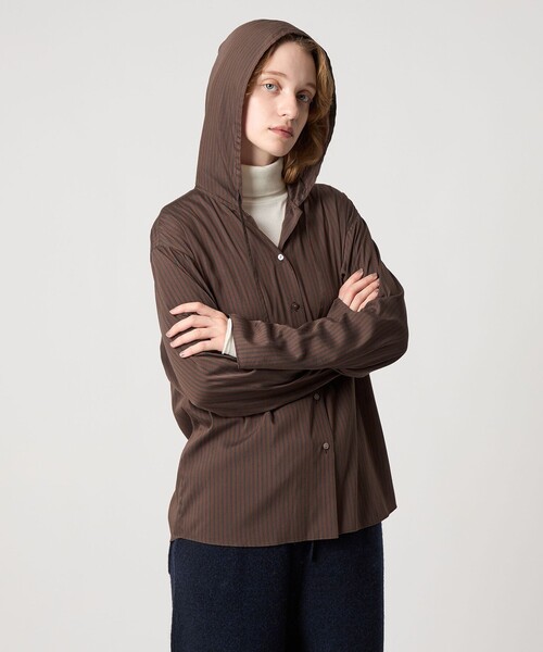 Steven Alan（スティーブンアラン）の「＜Steven Alan＞ストライプ フード シャツ（シャツ/ブラウス・レディース・ケリーグリーン/ダークブラウン・M/S）」の7枚目の写真