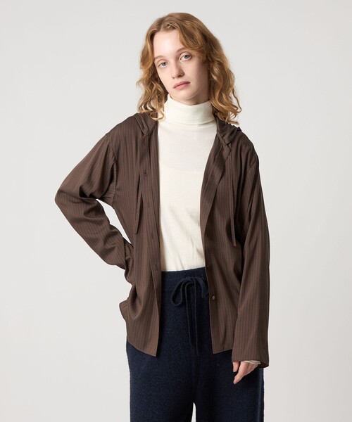 Steven Alan（スティーブンアラン）の「＜Steven Alan＞ストライプ フード シャツ（シャツ/ブラウス・レディース・ケリーグリーン/ダークブラウン・M/S）」の8枚目の写真