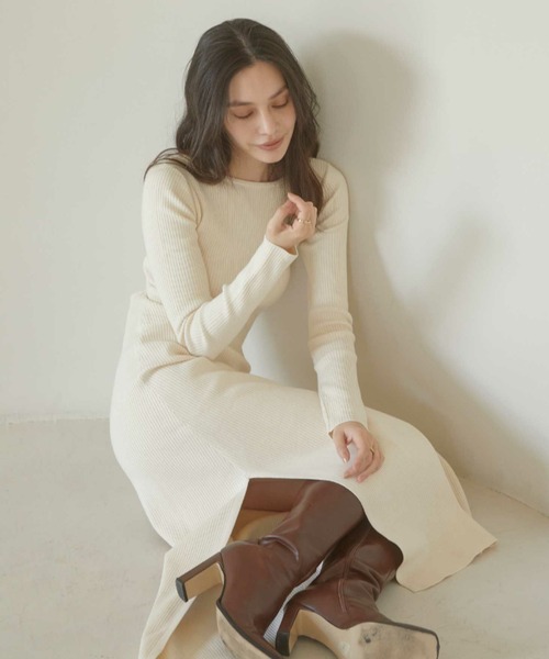 ACYM（アシーム）の「Back open mix knit ワンピース（ワンピース・レディース・アイボリー/グレー/ブラック・FREE）」の7枚目の写真