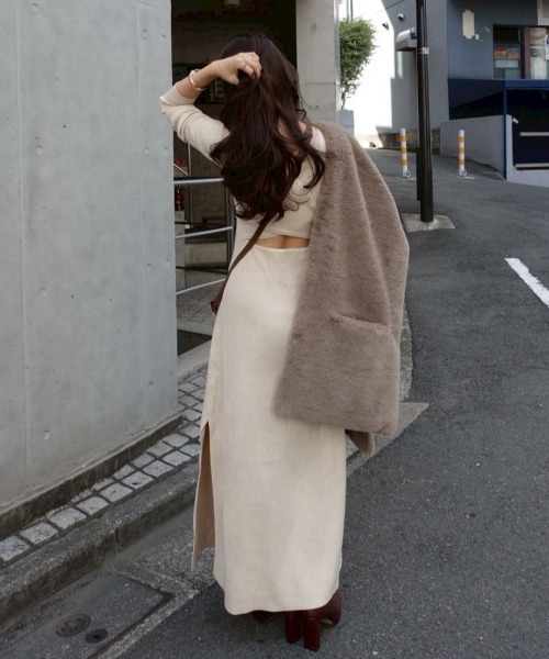 ACYM（アシーム）の「Back open mix knit ワンピース（ワンピース・レディース・アイボリー/グレー/ブラック・FREE）」の13枚目の写真