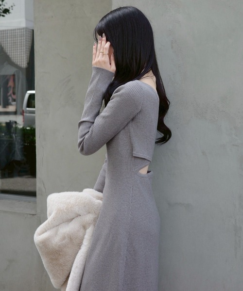 ACYM（アシーム）の「Back open mix knit ワンピース（ワンピース・レディース・アイボリー/グレー/ブラック・FREE）」の10枚目の写真