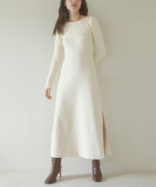 ACYM（アシーム）の「Back open mix knit ワンピース（ワンピース・レディース・アイボリー/グレー/ブラック・FREE）」の4枚目の写真