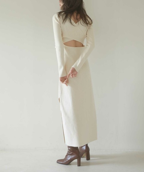 ACYM（アシーム）の「Back open mix knit ワンピース（ワンピース・レディース・アイボリー/グレー/ブラック・FREE）」の5枚目の写真