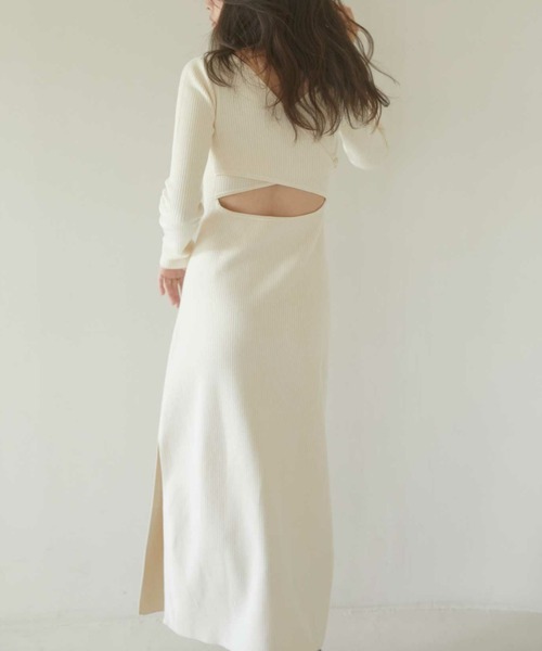 ACYM（アシーム）の「Back open mix knit ワンピース（ワンピース・レディース・アイボリー/グレー/ブラック・FREE）」の6枚目の写真