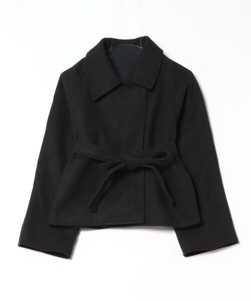 STAY MOTION（ステイモーション）の「【WEB限定】ウエストベルト付きショート丈コート［韓国ファッション カジュアル］≪AW新作≫（ステンカラーコート・レディース・ブラック/グレー・F）」の2枚目の写真