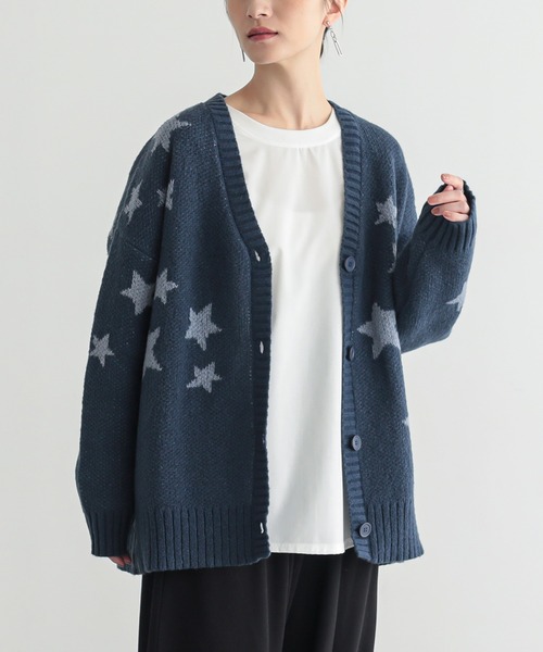 n'OrLABEL（ノアールレーベル）の「『星柄ニットカーディガン』（カーディガン/ボレロ・レディース・ブラック/ネイビー・FREE）」の3枚目の写真