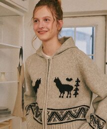 ALPACA JACQUARD HOOD ZIP-UP KNIT GREY