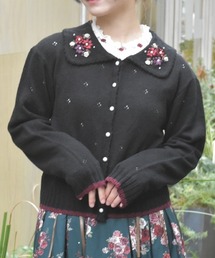 フラワーリボン刺繍ニットカーディガン