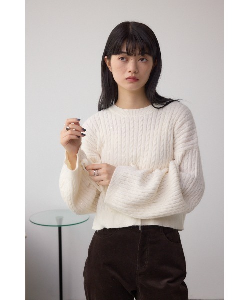 AZUL by moussy(アズールバイマウジー)の「ドロストリングスパンコールラメニット(ニット/セーター・レディース・オフホワイト/ブラック/ライトグレー/ダークブルー・FREE)」の7枚目の写真