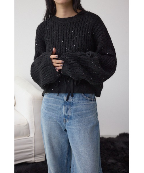 AZUL by moussy(アズールバイマウジー)の「ドロストリングスパンコールラメニット(ニット/セーター・レディース・オフホワイト/ブラック/ライトグレー/ダークブルー・FREE)」の16枚目の写真
