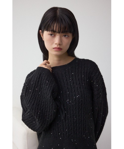 AZUL by moussy(アズールバイマウジー)の「ドロストリングスパンコールラメニット(ニット/セーター・レディース・オフホワイト/ブラック/ライトグレー/ダークブルー・FREE)」の17枚目の写真