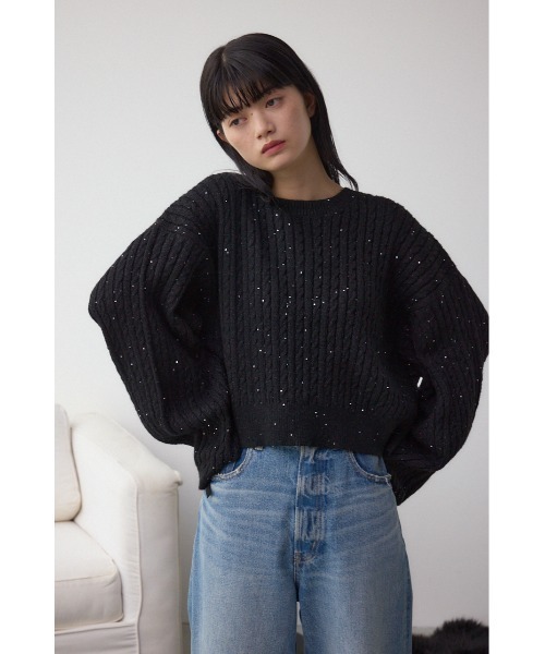 AZUL by moussy(アズールバイマウジー)の「ドロストリングスパンコールラメニット(ニット/セーター・レディース・オフホワイト/ブラック/ライトグレー/ダークブルー・FREE)」の18枚目の写真