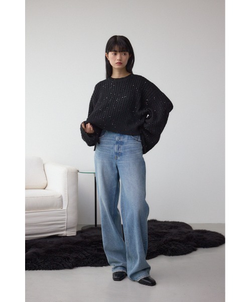 AZUL by moussy(アズールバイマウジー)の「ドロストリングスパンコールラメニット(ニット/セーター・レディース・オフホワイト/ブラック/ライトグレー/ダークブルー・FREE)」の19枚目の写真