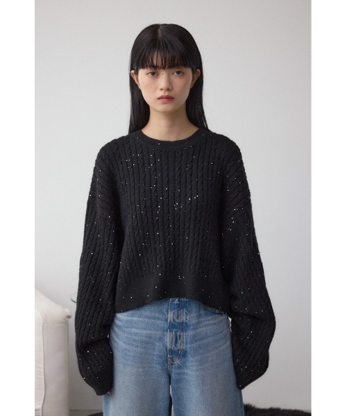 AZUL by moussy(アズールバイマウジー)の「ドロストリングスパンコールラメニット(ニット/セーター・レディース・オフホワイト/ブラック/ライトグレー/ダークブルー・FREE)」の20枚目の写真