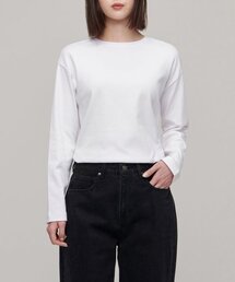 ウィメンズリラックスクルーネック長袖Tシャツ[ホワイト]