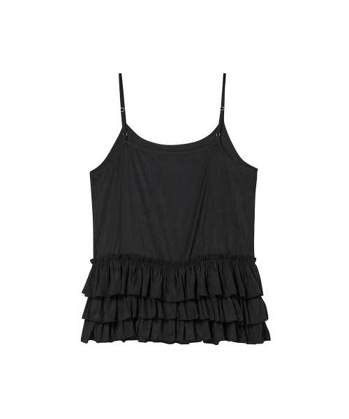 セール】フリルビスチェスリーブレストップ [ブラック]（Tシャツ