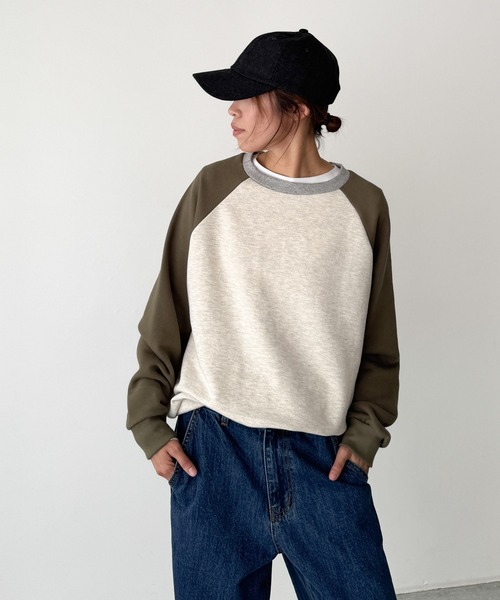 CANAL JEAN（キャナルジーン）の「El mar　配色ラグラントレーナー 裏毛（スウェット・レディース・カーキ/レッド/ネイビー・ONE SIZE）」の2枚目の写真