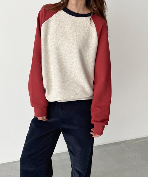 CANAL JEAN（キャナルジーン）の「El mar　配色ラグラントレーナー 裏毛（スウェット・レディース・カーキ/レッド/ネイビー・ONE SIZE）」の15枚目の写真