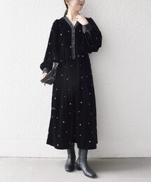 SHIPS any（シップス エニィ）の「SHIPS any:〈手洗い可能〉ポリエステル ベロア 刺繍 タック フレア ワンピース（ワンピース）」