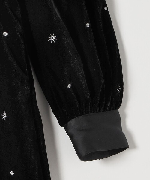 SHIPS any:〈手洗い可能〉ポリエステル ベロア 刺繍 タック フレア