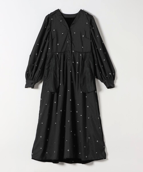 SHIPS any:〈手洗い可能〉ポリエステル ベロア 刺繍 タック フレア