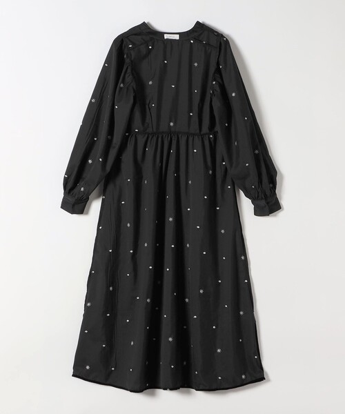 SHIPS any:〈手洗い可能〉ポリエステル ベロア 刺繍 タック フレア