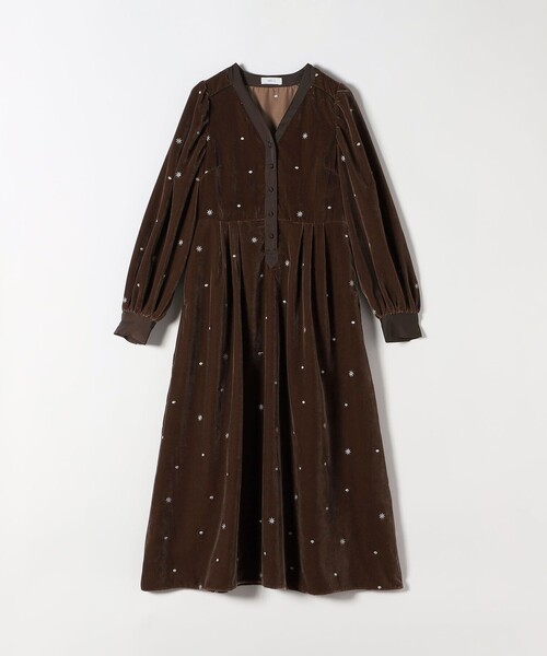 SHIPS any：ポリエステルベロア刺繍タックフレアワンピース　新品未使用 SHIPS any ベロア 刺繍 タック フレア ワンピース 美品 - メルカリ