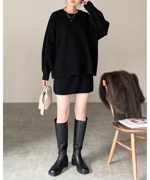 She's Closet(シーズクローゼット)の「ボリュームスリーブ長袖オーバーサイズニット&ミニスカートセットアップ(セットアップ・レディース・ブラウン/ベージュ/グレー/ブラック・FREE)」の8枚目の写真