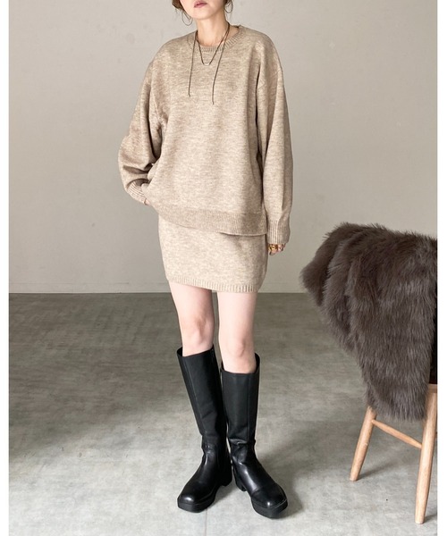 She's Closet(シーズクローゼット)の「ボリュームスリーブ長袖オーバーサイズニット&ミニスカートセットアップ(セットアップ・レディース・ブラウン/ベージュ/グレー/ブラック・FREE)」の10枚目の写真
