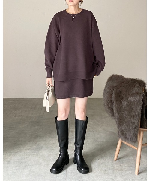 She's Closet(シーズクローゼット)の「ボリュームスリーブ長袖オーバーサイズニット&ミニスカートセットアップ(セットアップ・レディース・ブラウン/ベージュ/グレー/ブラック・FREE)」の13枚目の写真