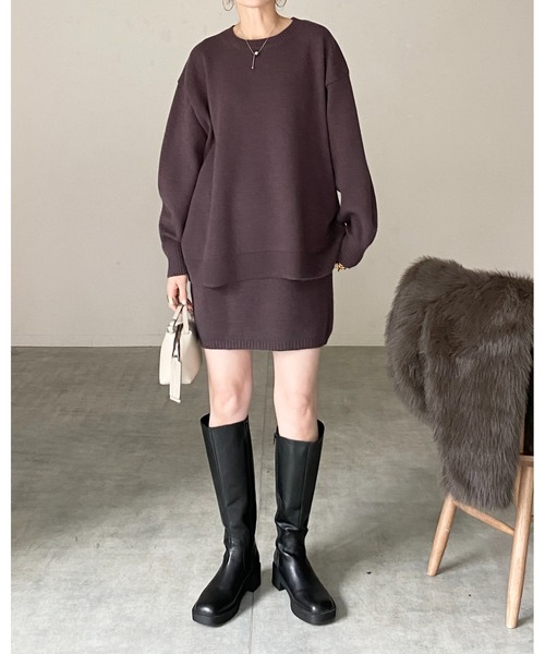She's Closet(シーズクローゼット)の「ボリュームスリーブ長袖オーバーサイズニット&ミニスカートセットアップ(セットアップ・レディース・ブラウン/ベージュ/グレー/ブラック・FREE)」の14枚目の写真