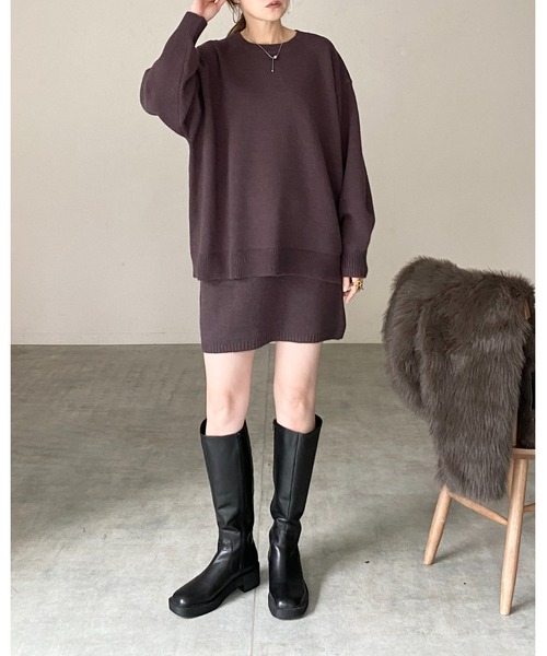 She's Closet(シーズクローゼット)の「ボリュームスリーブ長袖オーバーサイズニット&ミニスカートセットアップ(セットアップ・レディース・ブラウン/ベージュ/グレー/ブラック・FREE)」の15枚目の写真