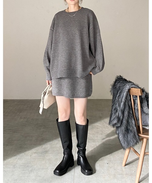 She's Closet(シーズクローゼット)の「ボリュームスリーブ長袖オーバーサイズニット&ミニスカートセットアップ(セットアップ・レディース・ブラウン/ベージュ/グレー/ブラック・FREE)」の20枚目の写真