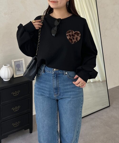 prose verse（プロズヴェール）の「ファーハートモチーフスウェット（Tシャツ/カットソー・レディース・グレー/ネイビー/ブラック・FREE）」の4枚目の写真