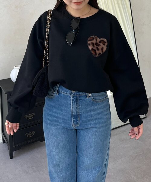 prose verse（プロズヴェール）の「ファーハートモチーフスウェット（Tシャツ/カットソー・レディース・グレー/ネイビー/ブラック・FREE）」の6枚目の写真