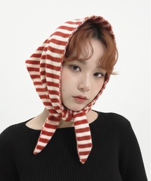 HIKA（ヒカ）の「【HIKA】ボーダー三角WOOLニットスカーフ／バンダナ（バンダナ/スカーフ）」