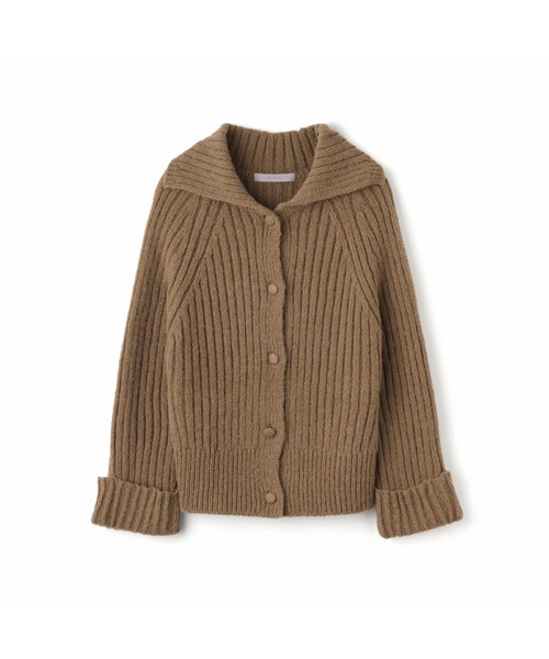 SOLA high neck knit cardigan_BROWN