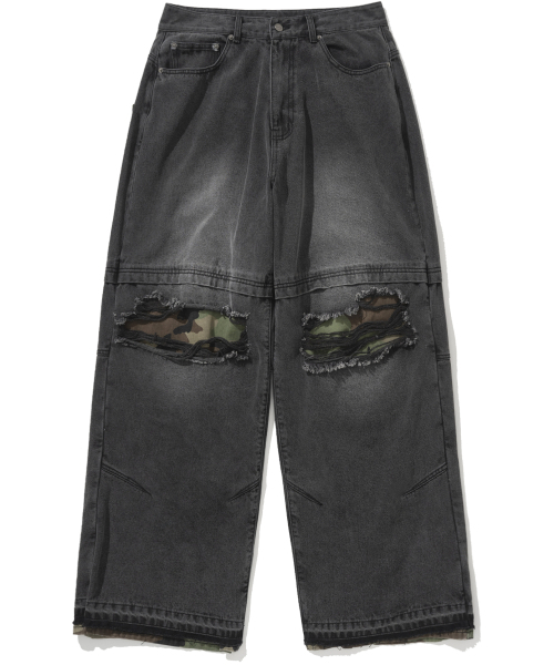 NOT4NERD(ノットフォーナード)の「Camo Patch Work Layered Denim Pants - Black(デニムパンツ・レディース・その他・LARGE/X-LARGE)」の2枚目の写真