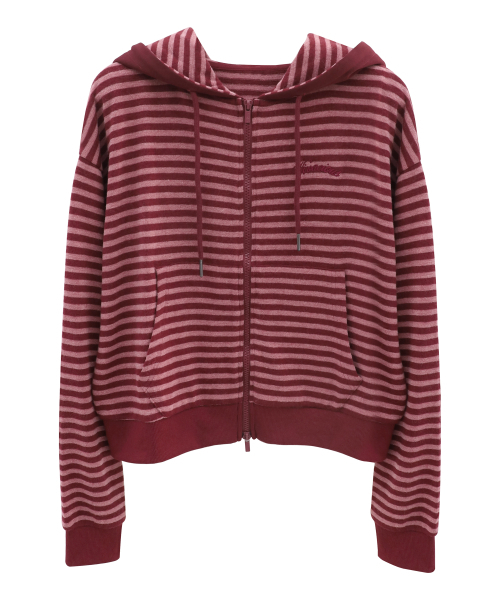 Vivacious(ビバシャス)の「Jours Stripe Hoody Zip-up_3Colors(パーカー・レディース・レッド/ブラウン/ブラック・FREE)」の5枚目の写真