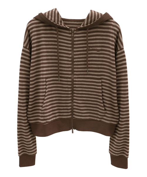 Vivacious(ビバシャス)の「Jours Stripe Hoody Zip-up_3Colors(パーカー・レディース・レッド/ブラウン/ブラック・FREE)」の4枚目の写真