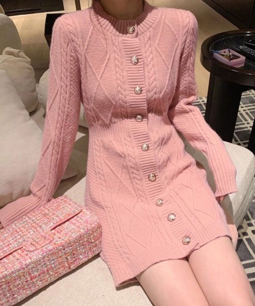 Miniministore(ミニミニストア)の「ケーブル編みニットワンピースミニ丈韓国風(ワンピース・レディース・ピンク/アイボリー/ブラック・FREE)」の3枚目の写真